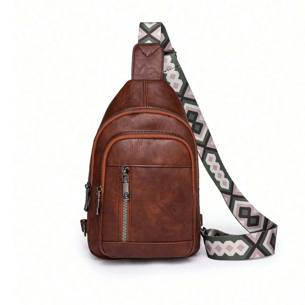 Luxe Vegan Leather Zip up Crossbody Back Pack Bag - Picture 9 of 16